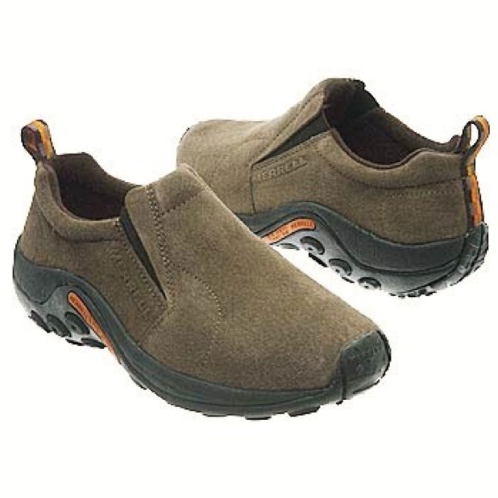 Merrell Men’s Jungle Moc slip-on shoes Brown with Black and Orange Accents
